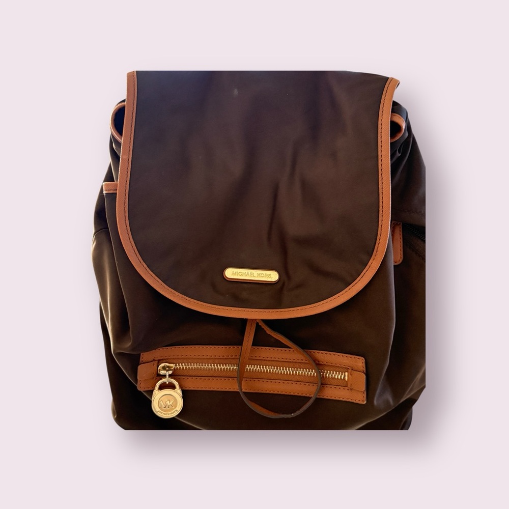 Michael Kors Dark Brown Backpack with Tan Trim